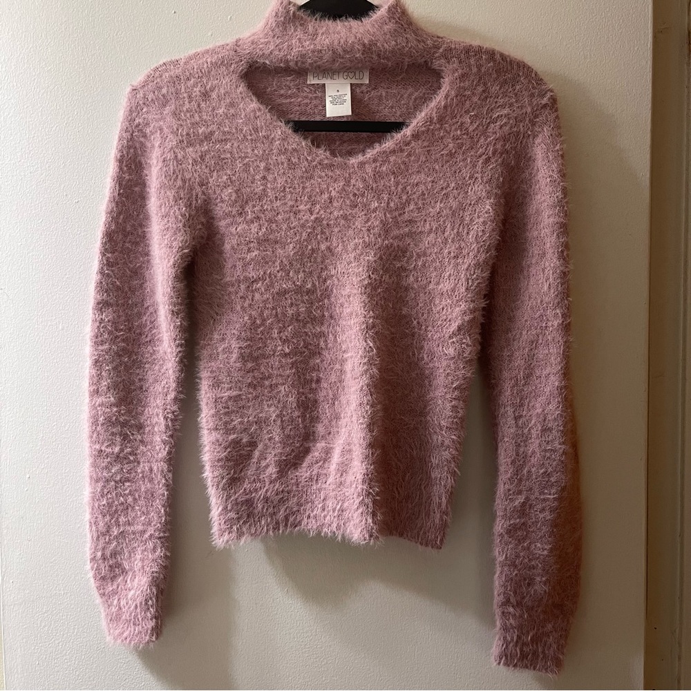 Planet Gold Long Sleeve Fuzzy Fitted Top
